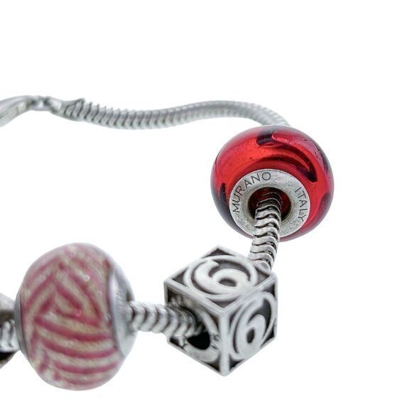Vintage Murano Italy Sterling Silver 925 Red Charm Bracelet 7.5" - Picture 3 of 7
